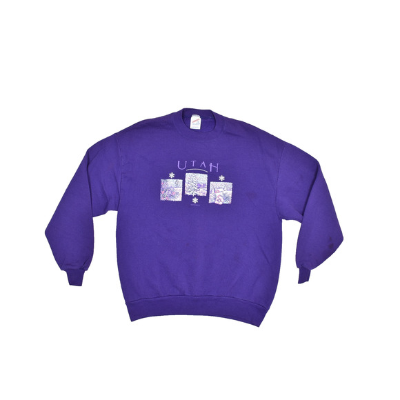 Vintage Jerzees Utah Sweatshirt Regular Size XL Purple Crewneck 90s - Picture 1 of 8